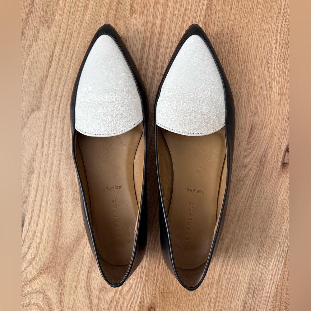 Everlane Leather The Modern Point Loafers Flats Black White Size 9 - Picture 3 of 12